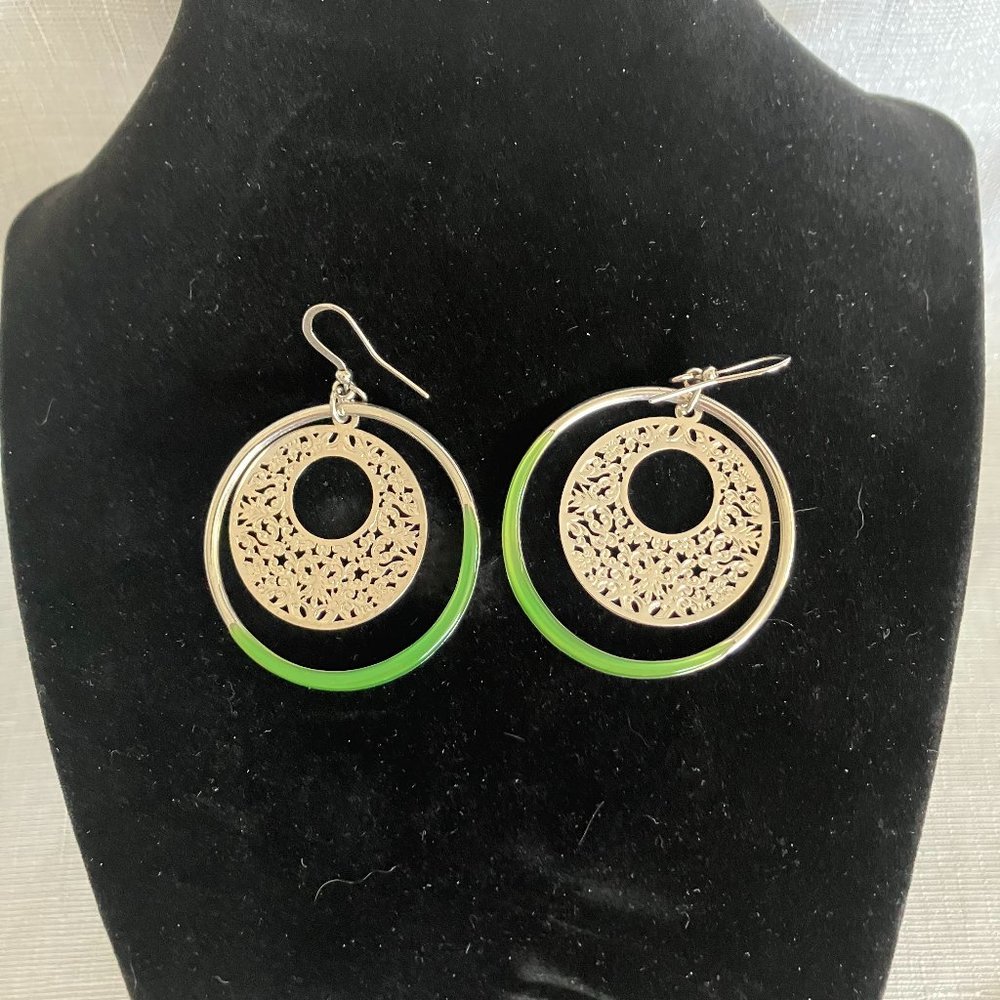 Vintage 70's Green and Silver Earrings